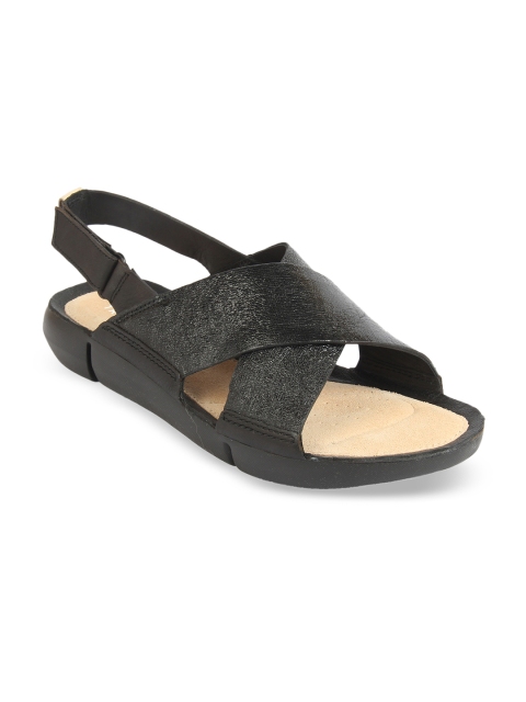 

Clarks Women Black Leather Open Toe Flats