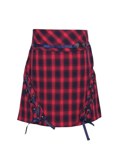 

CUTECUMBER Girls Red & Navy-Blue Checked A-Line Knee-Length Skirt