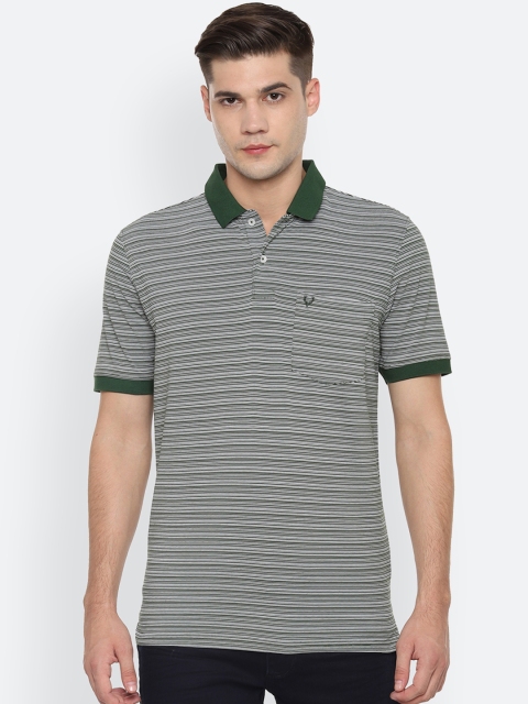 

Allen Solly Men Olive Green Striped Polo Collar T-shirt