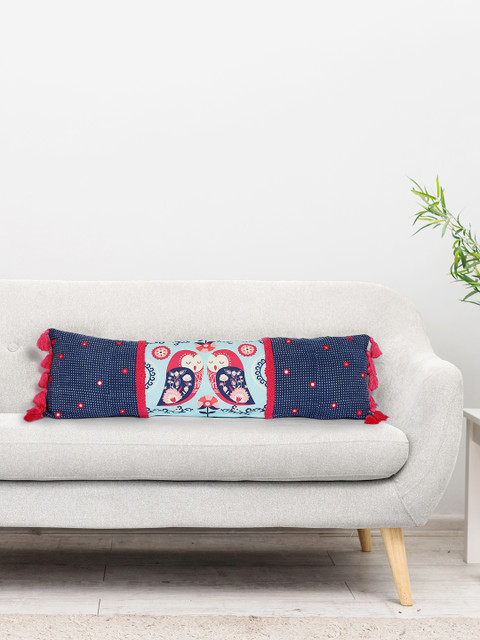 

Chumbak Blue & Red Printed Comforting Hoots Pillow Cover, Navy blue