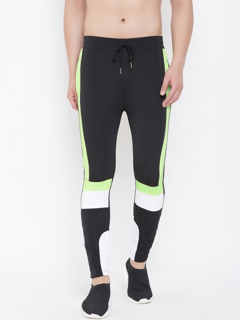 

FUGAZEE Men Black & Lime Green Colourblocked Biker Slim-Fit Sweatpants