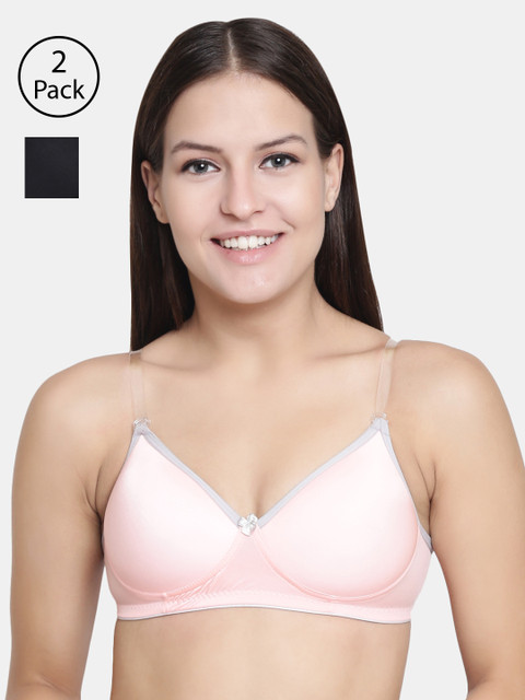 

Floret Set Of 2 Black & Rose Solid Non-Wired Lightly Padded T-shirt Bra T3016