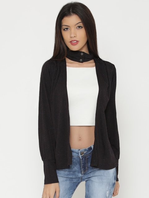 

Yaadleen Women Black Printed Open Front Shrug