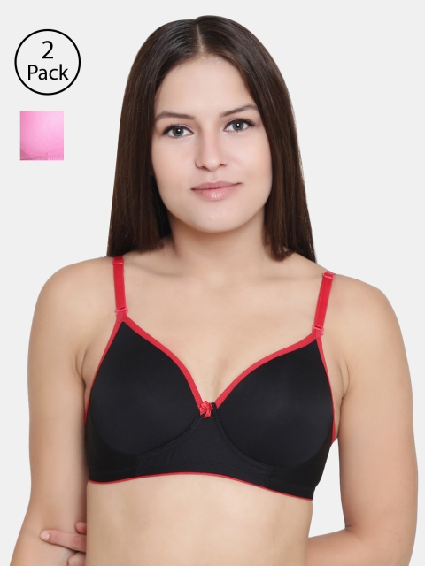 

Floret Pack of 2 Solid Non-Wired Lightly Padded T-shirt Bras T3016, Black