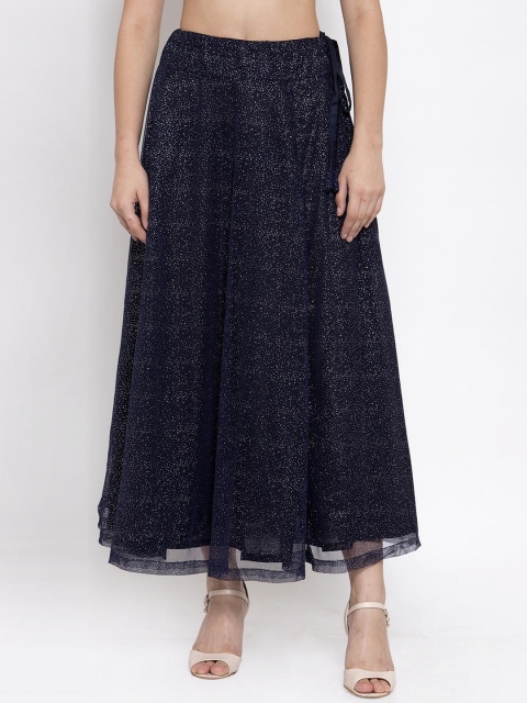 

Ayaany Women Navy-Blue Embellished Flared Maxi Skirt
