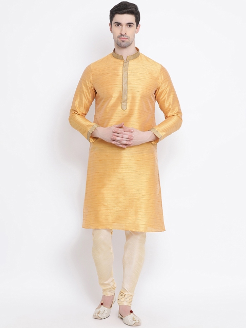 

Sanwara Men Gold-Coloured Woven Design Straight Kurta