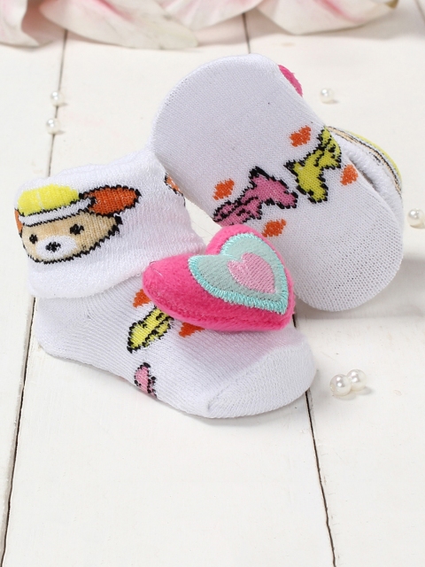

Walktrendy Girls Pink & White Printed Booties with Applique Detail