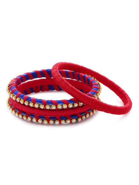 

AKSHARA Girls Set of 4 Red & Blue Stone-Studded Handcrafted Bangles