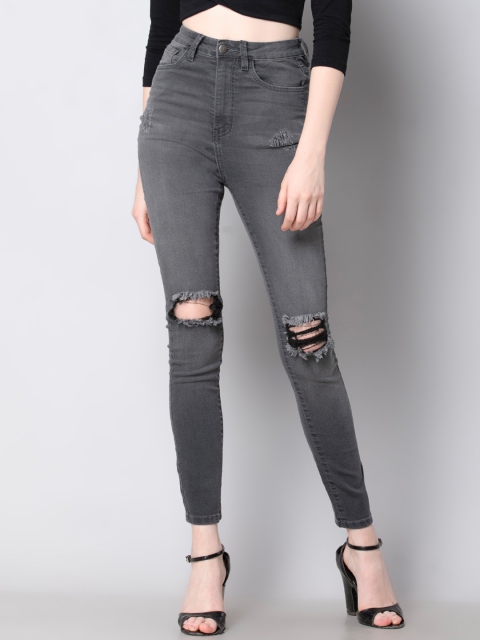 

FabAlley Women Grey Tapered Fit High-Rise Highly Distressed Stretchable Jeans