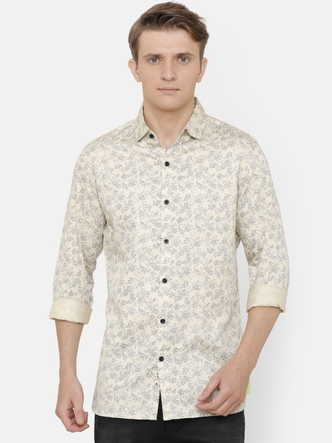 

AweTRend Men Beige & Navy Blue Slim Fit Printed Casual Shirt