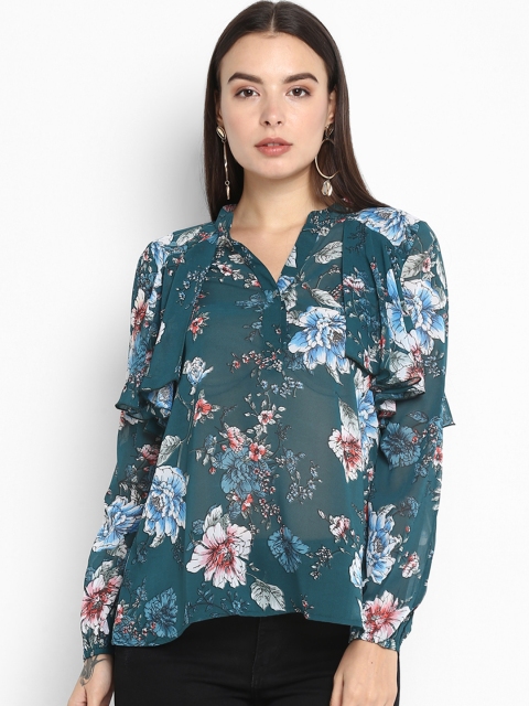 

MIAMINX Women Green & Off-White Printed Top