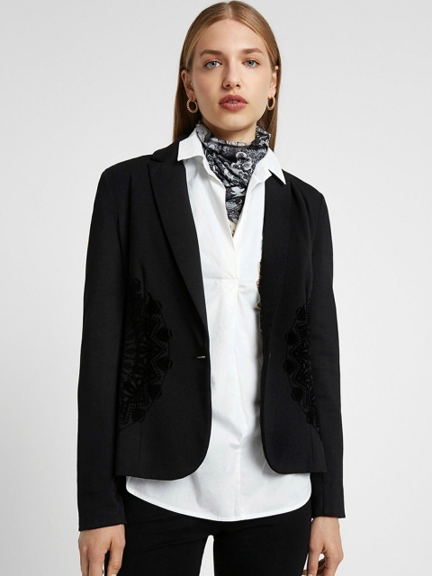 

Desigual Women Black Mandala Pattenerned Single-Breasted Slim-Fit Blazer
