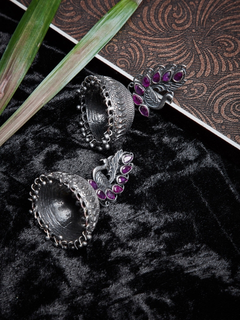 

ZeroKaata Silver-Plated Handcrafted Peacock Shaped Jhumkas