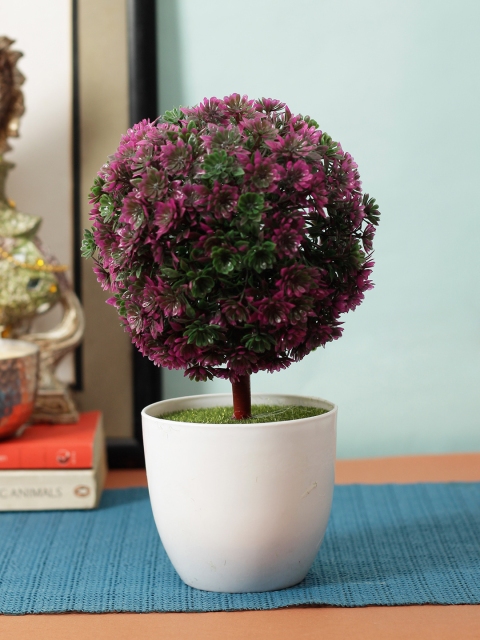 

Aesthetic Home Solutions Green & Purple Flower Ball Plant With White Pot