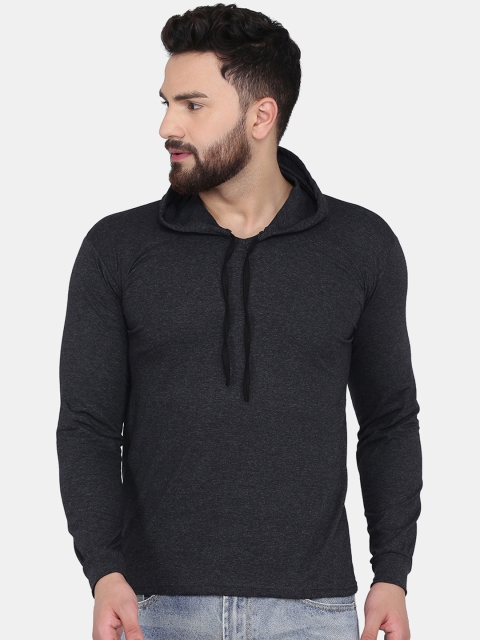 

KATSO Men Charcoal Grey Solid Hood T-shirt