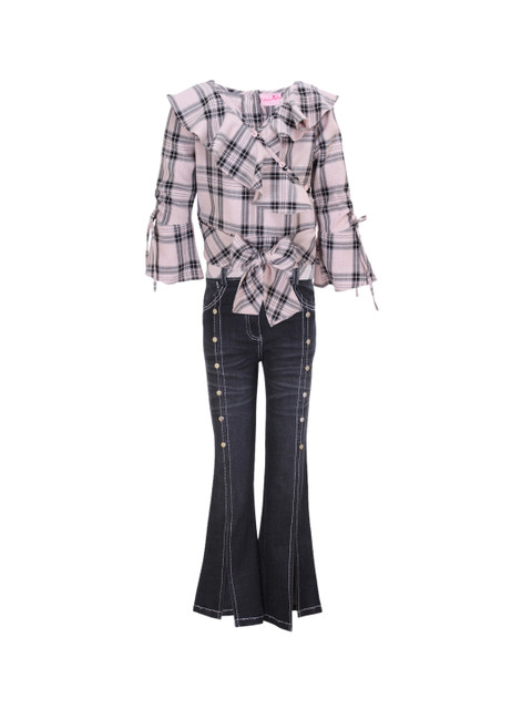 

CUTECUMBER Girls Pink & Black Checked Top with Trousers
