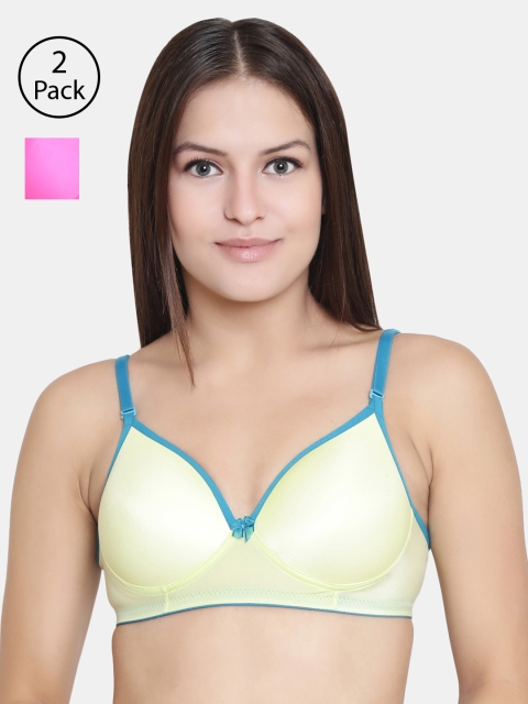Floret Pack of 2 Solid Non-Wired Lightly Padded T-shirt Bras, Lime green
