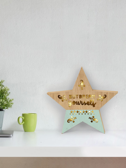 

Chumbak Brown & Blue Printed Outdream Yourself Table Decor With Led Light, Beige
