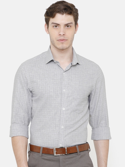 

CAVALLO by Linen Club Men Cotton Linen Grey Regular Fit Self Design Formal Shirt