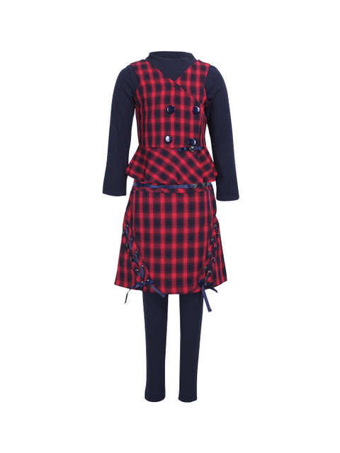 

CUTECUMBER Girls Red & Grey Checked Top with Skirt