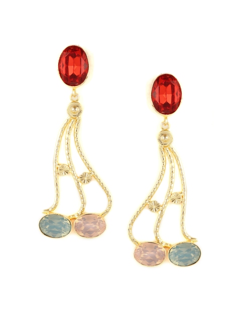 

ZeroKaata Gold-Plated & Red Handcrafted Opal Studded Contemporary Drop Earrings