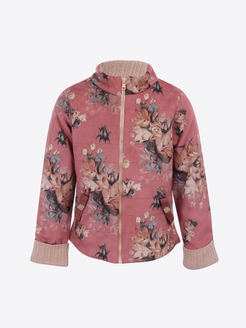 

CUTECUMBER Girls Pink Printed Suede Tailored Jacket