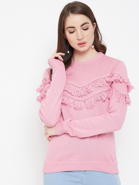 

Oumbre Women Pink Solid Pullover Sweater