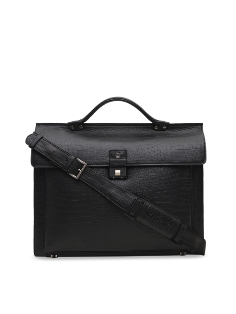 

Da Milano Men Black Textured Leather Laptop Bag