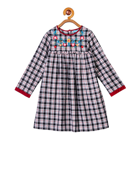 

Miyo Girls White Checked A-Line Dress
