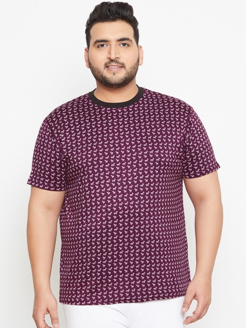 

bigbanana Plus Size Men Burgundy Printed Round Neck T-shirt