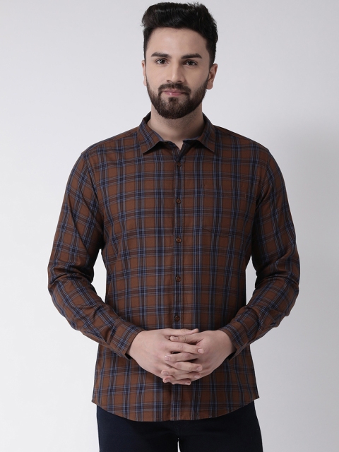 

Club York Men Brown & Navy Blue Slim Fit Checked Casual Shirt