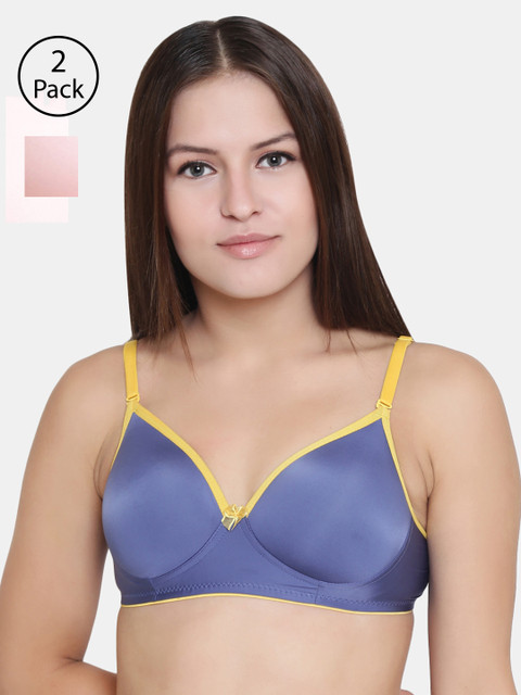 

Floret Set Of 2 Blue & Rose Solid Non-Wired Lightly Padded T-shirt Bra T3016