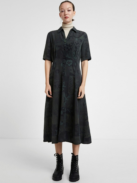 

Desigual Women Green Printed Denim Shirt Dress