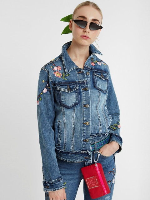 

Desigual Women Blue Solid Denim Jacket