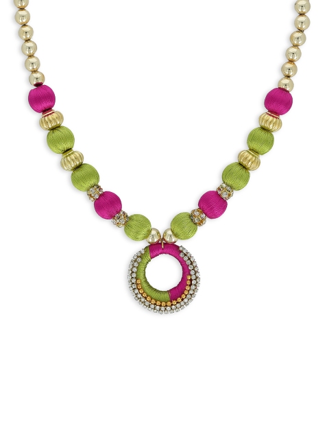 AKSHARA Girls Pink & Green Gold-Plated Handcrafted Necklace