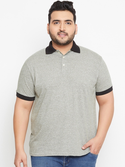 

bigbanana Plus Size Men Grey Solid Polo Collar T-shirt, Grey melange