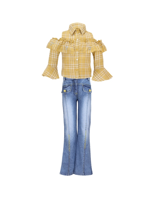 

CUTECUMBER Girls Yellow & Black Checked Top with Trousers
