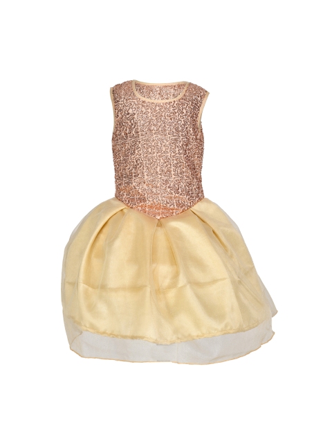 

Samsara Couture Girls Gold-Toned & Peach-Coloured Sequined Fit and Flare Dress