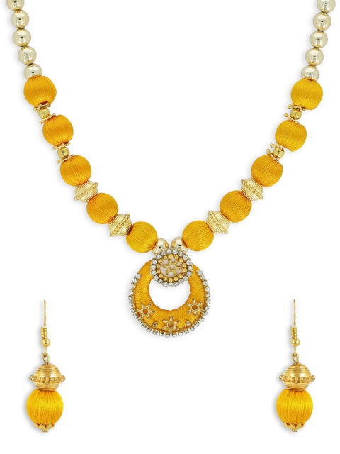 

AKSHARA Girls Yellow & Gold-Toned Stone-Studded Handcrafted Beaded Jewellery Set