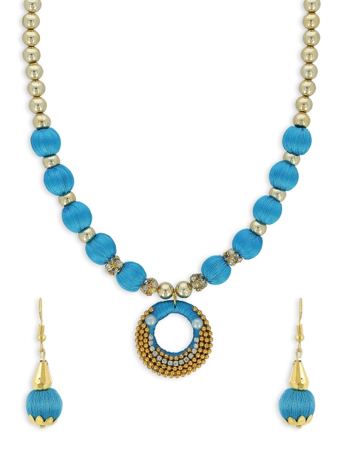 

AKSHARA Girls Blue & Gold-Toned Stone-Studded Handcrafted Beaded Jewellery Set