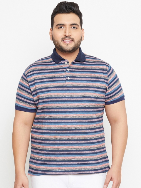 

bigbanana Plus Size Men Multicoloured Striped Polo Collar T-shirt, Multi