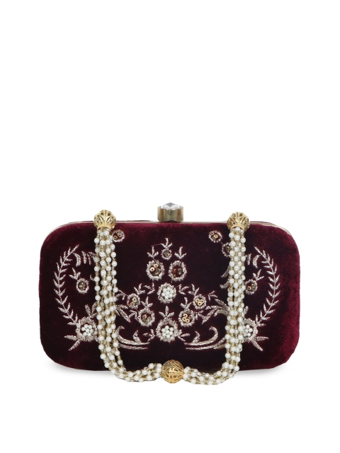 

Diwaah Maroon Embroidered Box Clutch