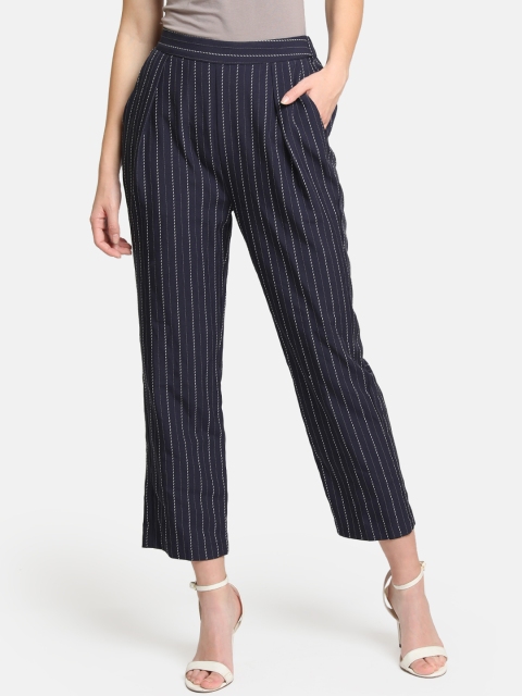 

Kazo Women Navy Blue Striped Cropped Regular Trousers