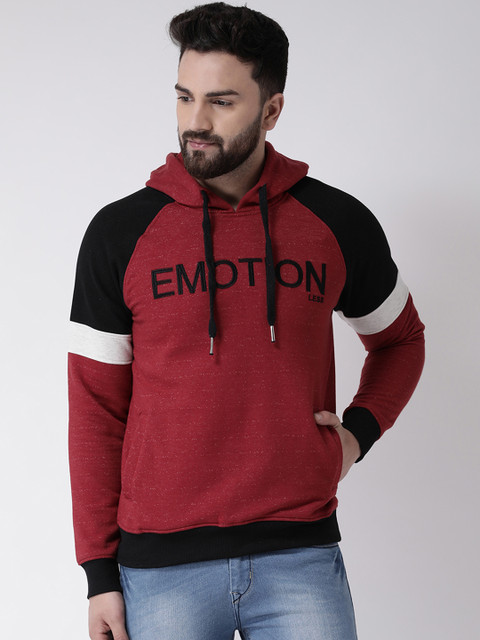 

Club York Men Maroon & Black Solid Hooded Sweatshirt