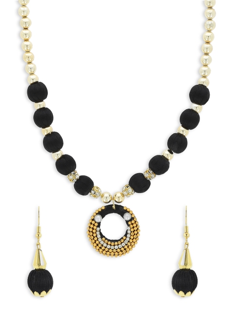 

AKSHARA Girls Black & Gold-Toned Stone-Studded Handcrafted Beaded Jewellery Set