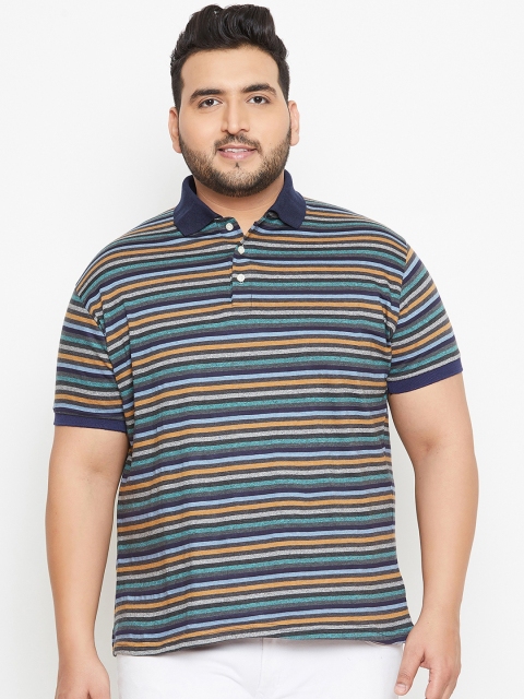 

bigbanana Plus Size Men Multicoloured Striped Polo Collar T-shirt, Multi