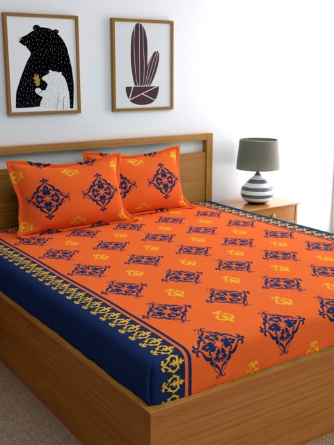 

Home Ecstasy Orange Ethnic Motifs 140 TC Cotton 1 Queen Bedsheet with 2 Pillow Covers