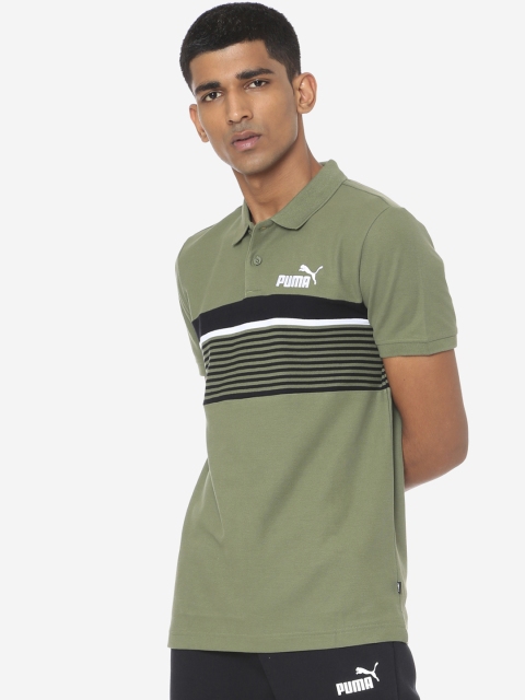

Puma Men Olive Green Striped Polo Collar T-shirt