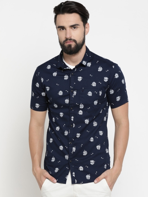 

SHOWOFF Men Navy Blue & White Slim Fit Printed Casual Shirt
