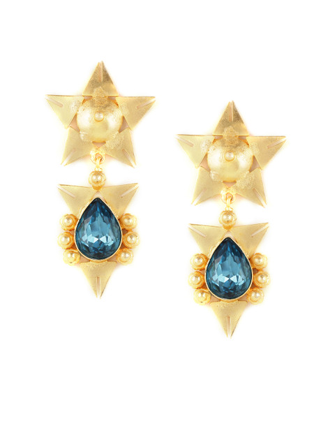 

ZeroKaata Gold-Plated & Blue Star Shaped Drop Earrings